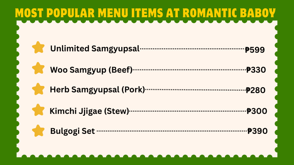 Romantic Baboy Menu With Prices In The Philippines 2 Most Popular Menu Items At Romantic Baboy