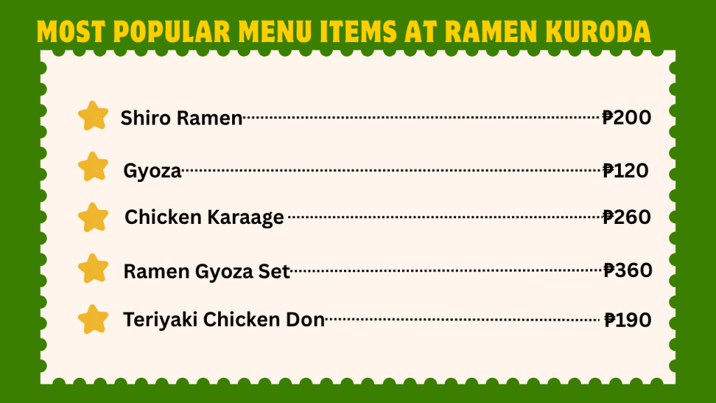 Ramen Kuroda Menu With Prices In The Philippines 2 Most Popular Menu items at Ramen Kuroda